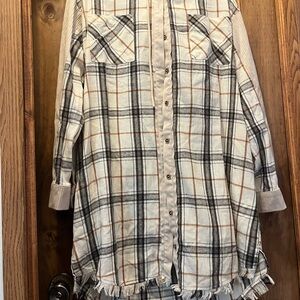 Plaid Button Down Shirt - Cream and Black